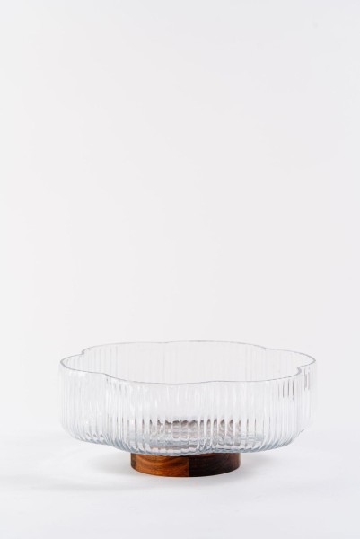 Glasschale auf Holzfuß 26cm- Nordic charm