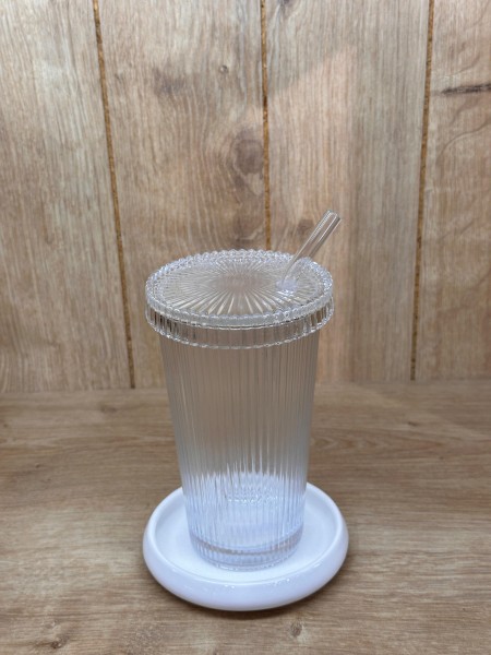 Ripple Trinkglas mit Deckel und Strohhalm