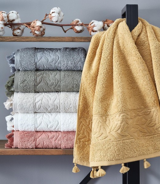 Baumwolle Duschtuch mit Quasten 70x140cm beige taupe