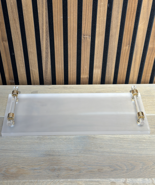 Premium Acryl Tablett mit Griff gold 40x15cm-Milchglas