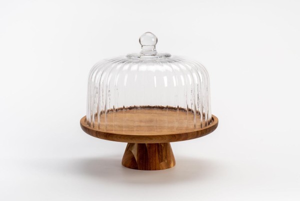 Tortenständer Holz mit Glasdeckel 26cm-Timeless