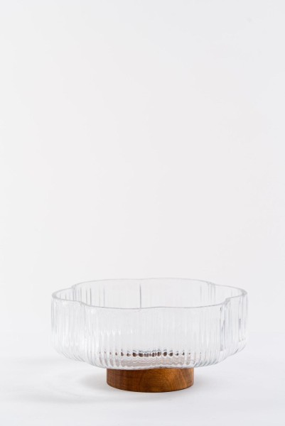 Glasschale auf Holzfuß 20cm- Nordic charm