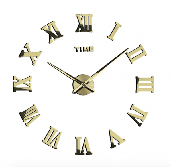 XXL Wanduhr verspiegelt 3D DIY römische Ziffern gold