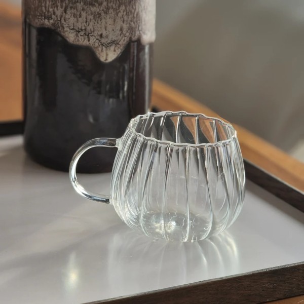 2er Riffle Cup Pumpkin Tasse mit Henkel Borosilikatglas 400ml