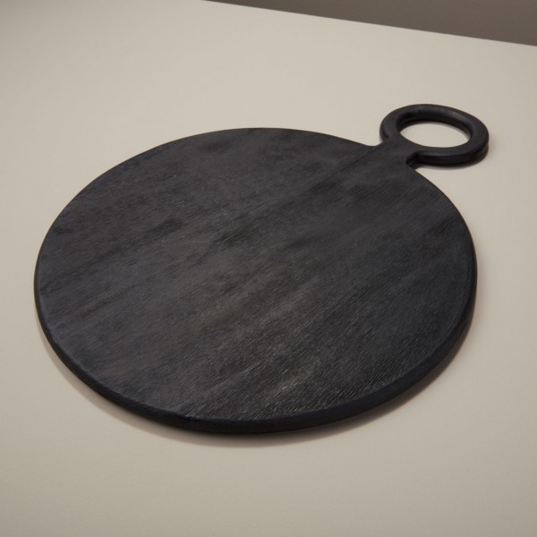 Servierbrett Schwarz groß aus Mangoholz rund Servierplatte 36x49,5 cm