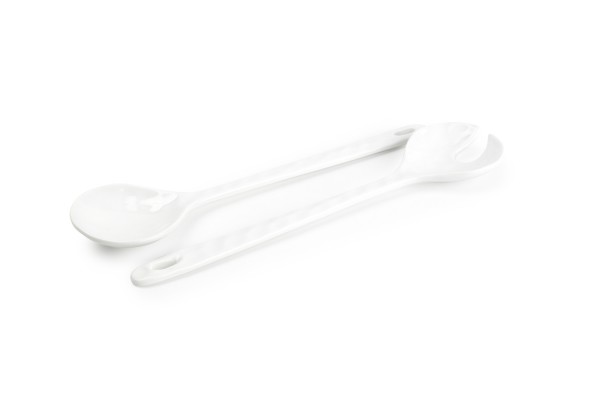 Salatbesteck Set weiss Porzellan geriffelt 29 cm