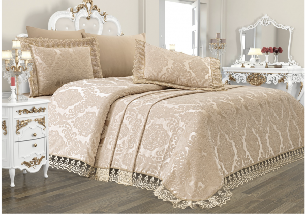 Bettüberwurf Violet Cappuccino Tagesdecke Set 6 teilig