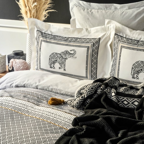 Karaca Home Alonza Bettwäsche Set 200x 220 cm mit Elefantenmuster inkl. Strickdecke