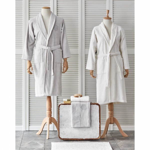 Karaca Home Bademantel Set 5 tlg. Delora Offwhite -Grau