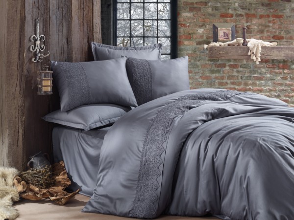 Mako Satin Bettwäsche 6tlg. 200x220cm Giza grau