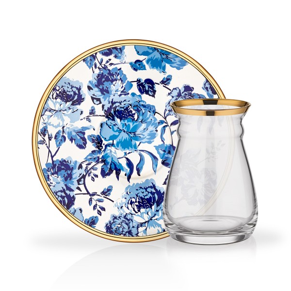 Design Teegläser Set Blau gold Blumenmuster