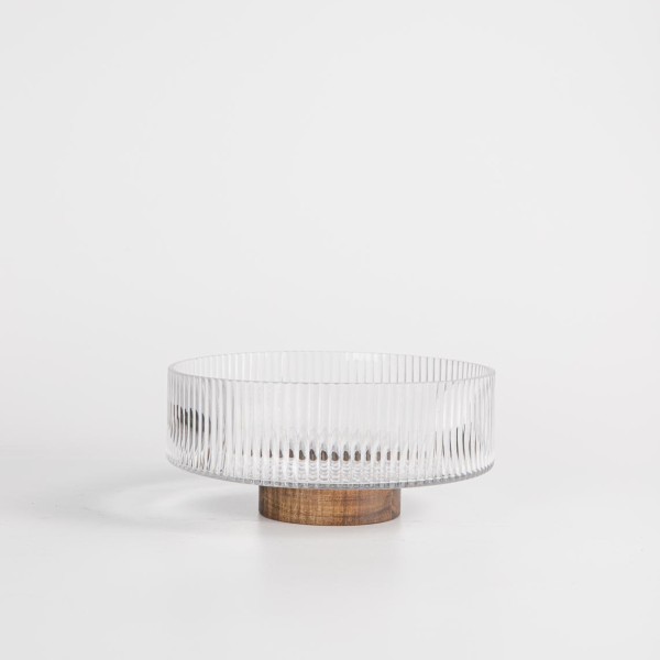 Glasschale auf Holzfuß 20cm- salat bowl