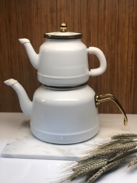 Teekanne Dava Emaille weiss gold Induktion geeignet