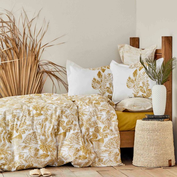 Karaca Home Leaf 200x220 cm Bettwäsche 100% Baumwolle senfgelb