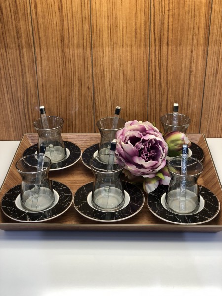 Teegläser Marmor schwarz 18-teilig