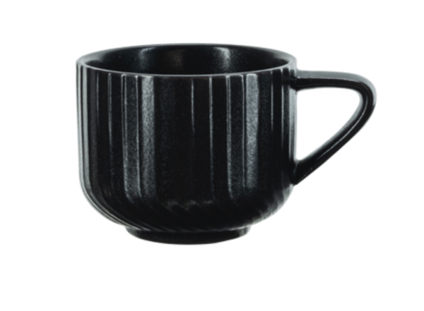 Tasse mit Unterteller schwarz geriffelt 20 cl Dakora