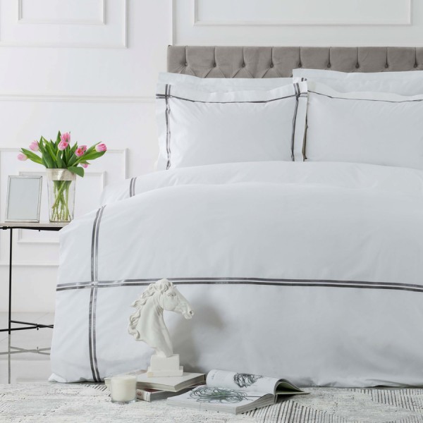 Karaca Home White Collection Valse Grau Satin gestreift 200x220cm 6tlg. Bettwäsche