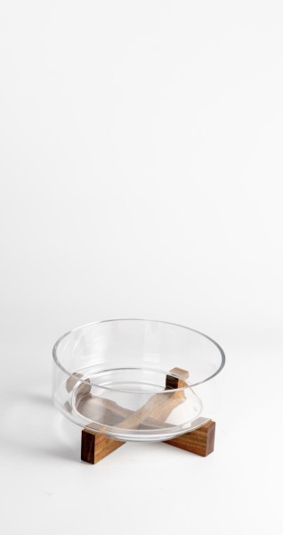 Glasschale auf Holzgestell 22cm- Salad Bowl