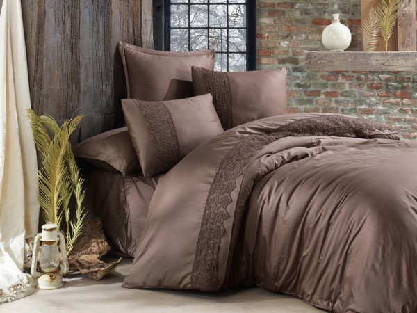 Mako Satin Bettwäsche 6tlg. 200x220cm Giza Braun Elegance