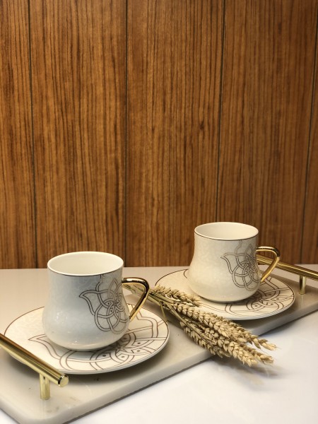 6er Kaffeetassen Set Hamsa gold weiss