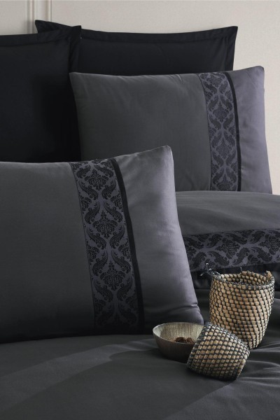 Nienna Bettwäsche Set 6 tlg. 100% Baumwolle 200cm x 220cm Schwarz damask