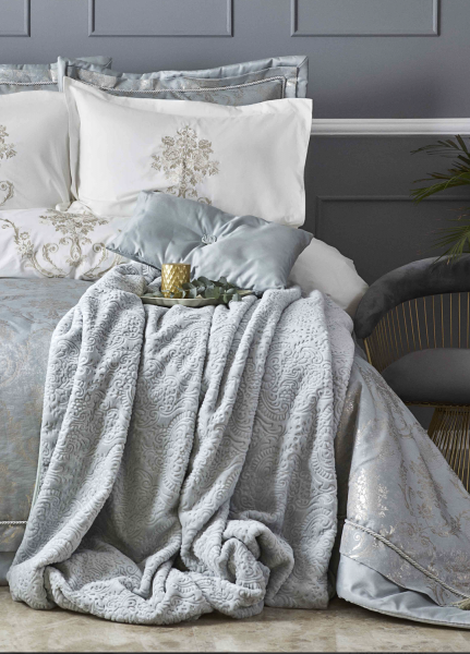 Karaca Home Mihrimah eis blau 11 tlg. Bettüberwurf Set Mitgift Set