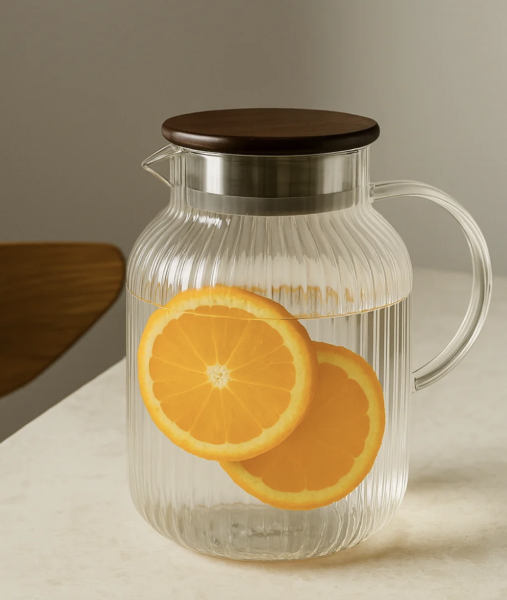 Stripe Glaskaraffe mit Henkel 1800ml