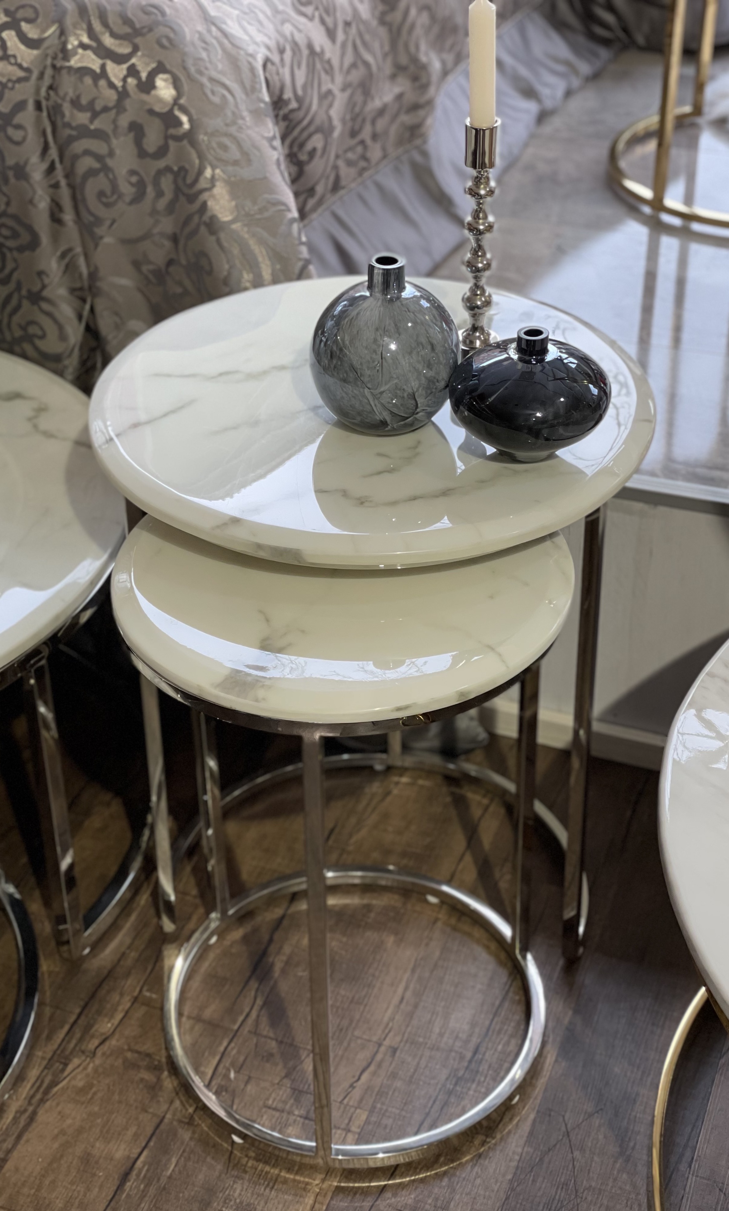 2er beistelltisch mesina marble silber marmor look