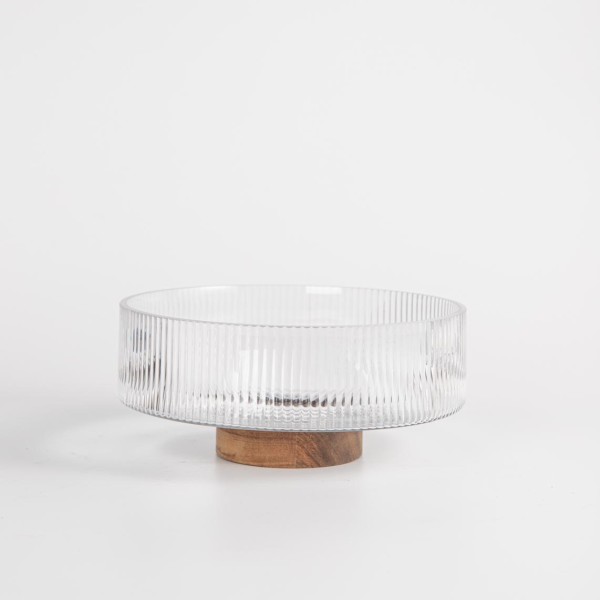 Glasschale auf Holzfuß 26cm- salat bowl
