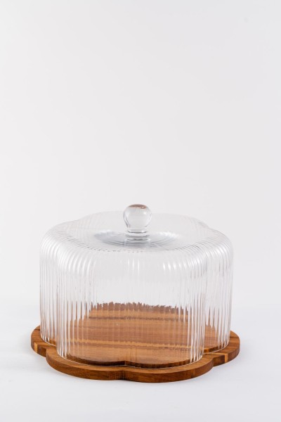 Holz-Servierplatte mit Glasdeckel 22cm- Rustic touch