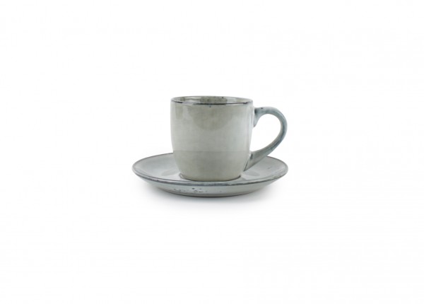 Artisan Kaffee Tasse mit Unterteller 22cl aus Steingut grün