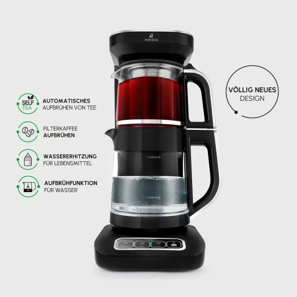 Karaca Caysever Robotea Pro 4 in 1 sprechender automatischer Glas Teekocher Schwarz,Chrom