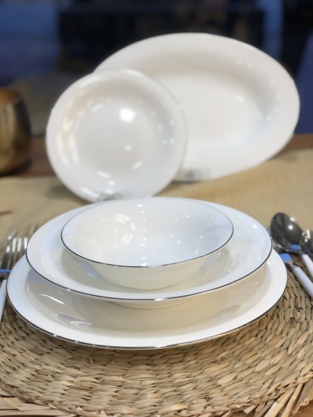 Nancy Geschirrset 25 tlg. weiss silber umrandet