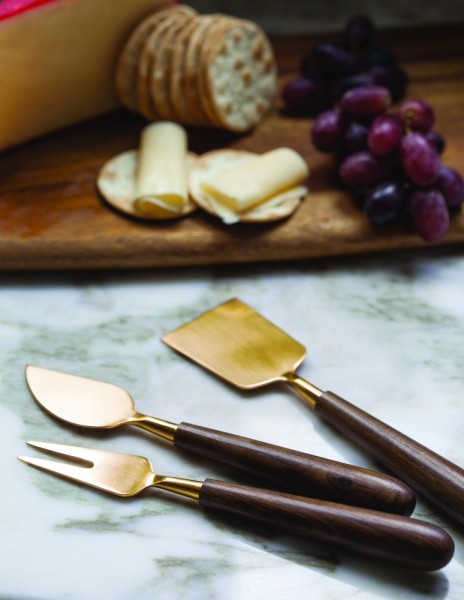 Käse Besteck Set 3 tlg. Käsemesser Set gold & wood