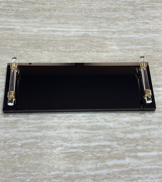 Premium Acryl Tablett mit Griff gold 40x15cm- Schwarz