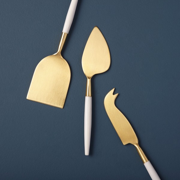 Käse Besteck Set 3 tlg. weiss gold Käsemesser Set