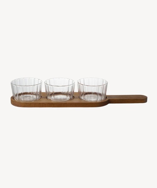 Stripe Schälchen Set mit Akazienholzplatte
