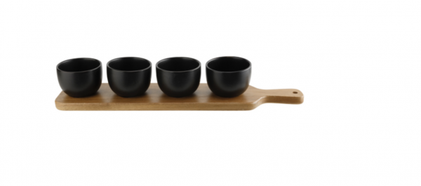 Dipschälchen Set mit 4 er schwarze Schälchen und Servierbrett