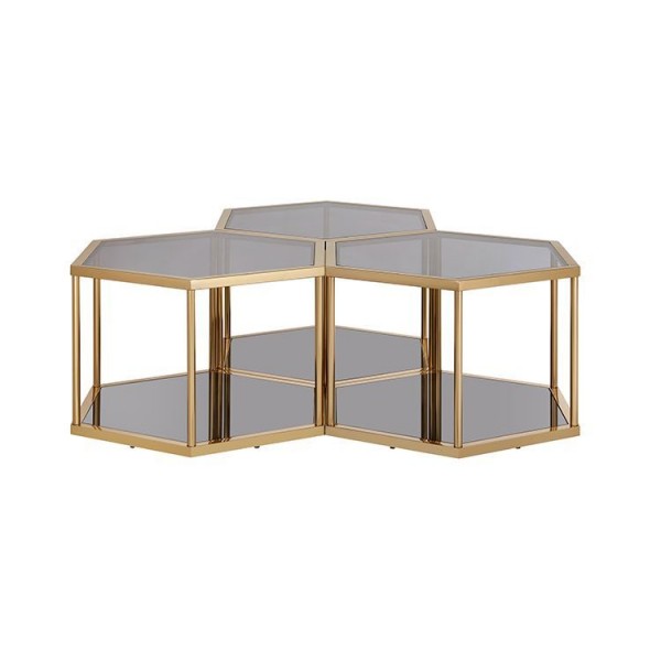 Couchtisch Capri gold 3er Set smoked glas Sechseck