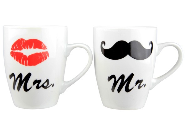 TASSENSET "MR. & MRS." MIT BART UND KUSSMUND Becher