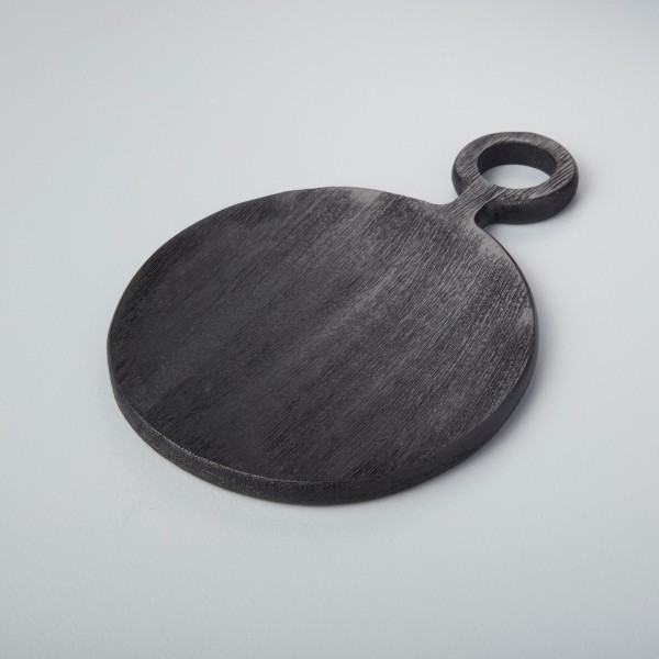 Servierbrett Schwarz klein aus Mangoholz Servierplatte 20x28 cm rund