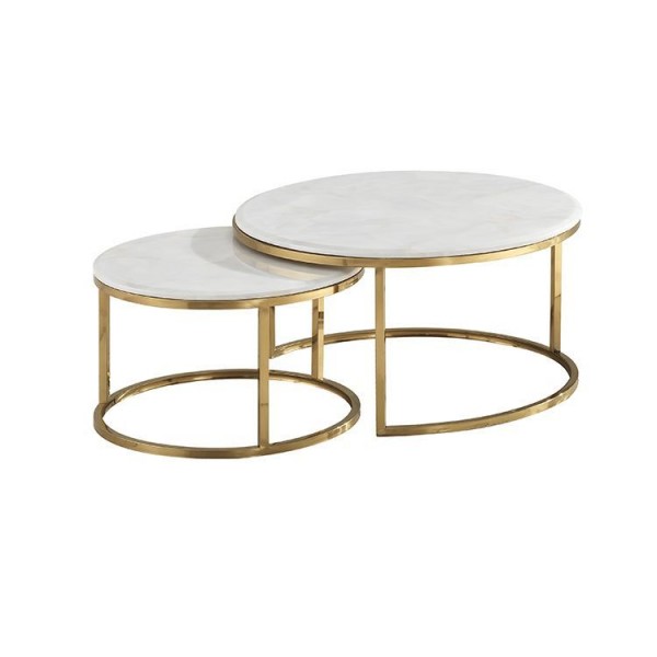 Couchtisch Mesina 2er Set Marble design gold